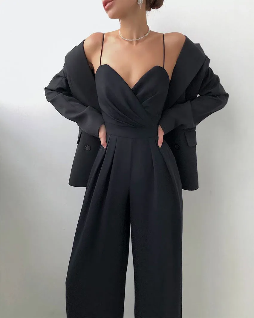 Party Backless Pocket Zipper Wide-leg Jumpsuits