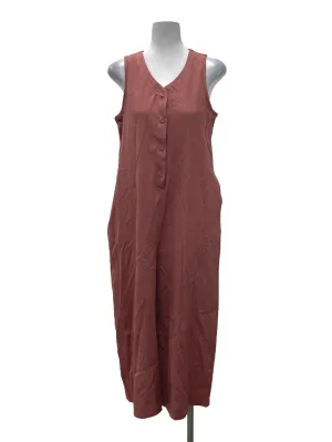 Pink V Neck Button Wide Legged Jumpsuit