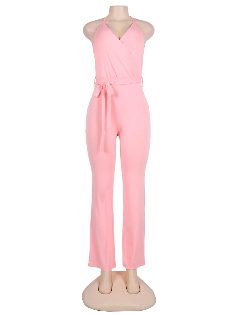 Pink Wide Leg Halter Jumpsuit