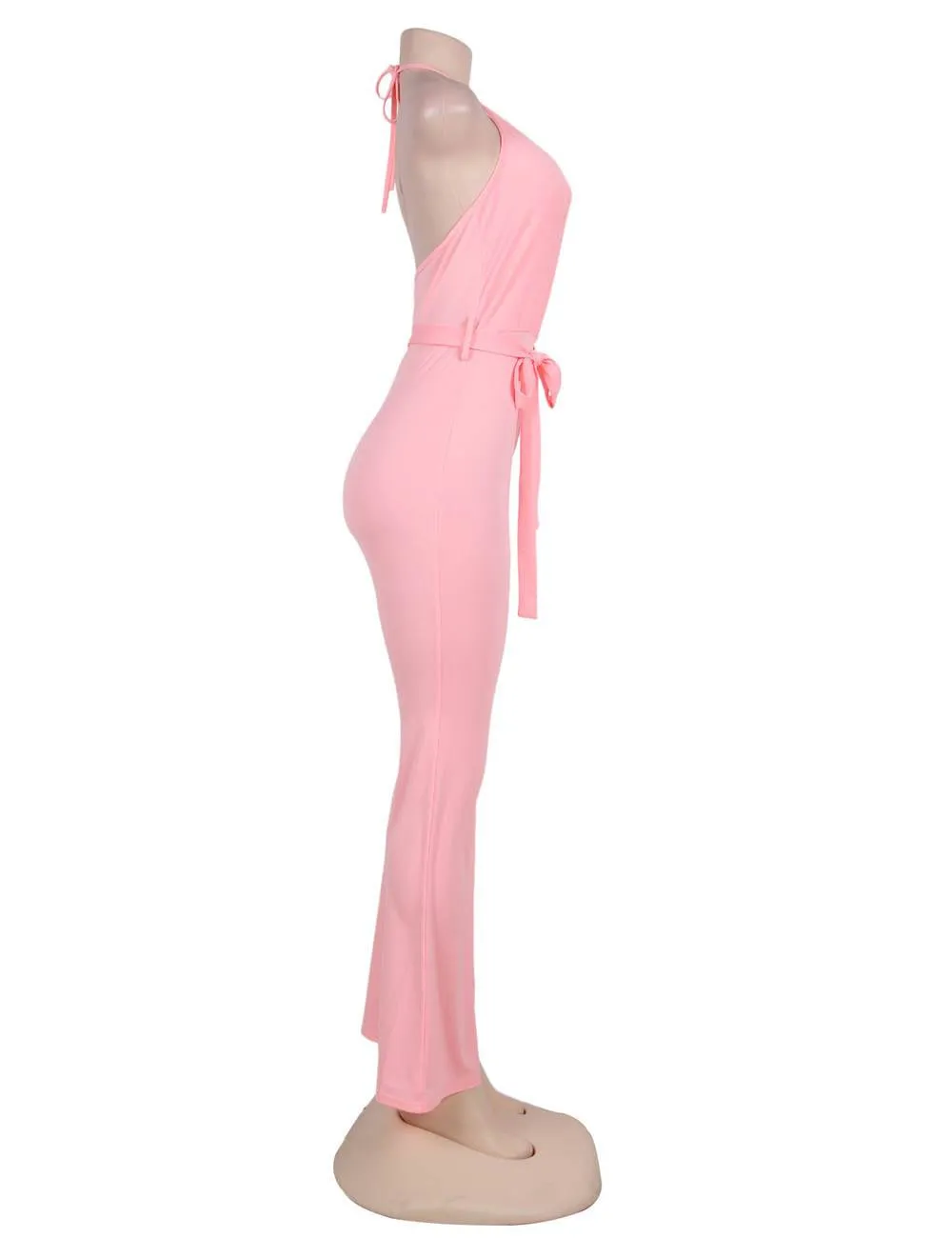Pink Wide Leg Halter Jumpsuit