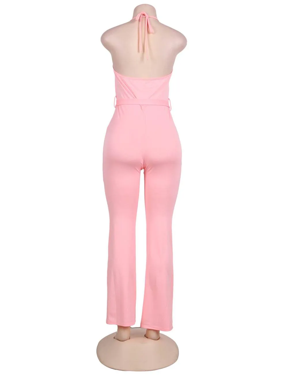 Pink Wide Leg Halter Jumpsuit