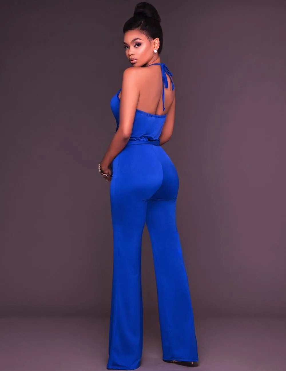 Pink Wide Leg Halter Jumpsuit