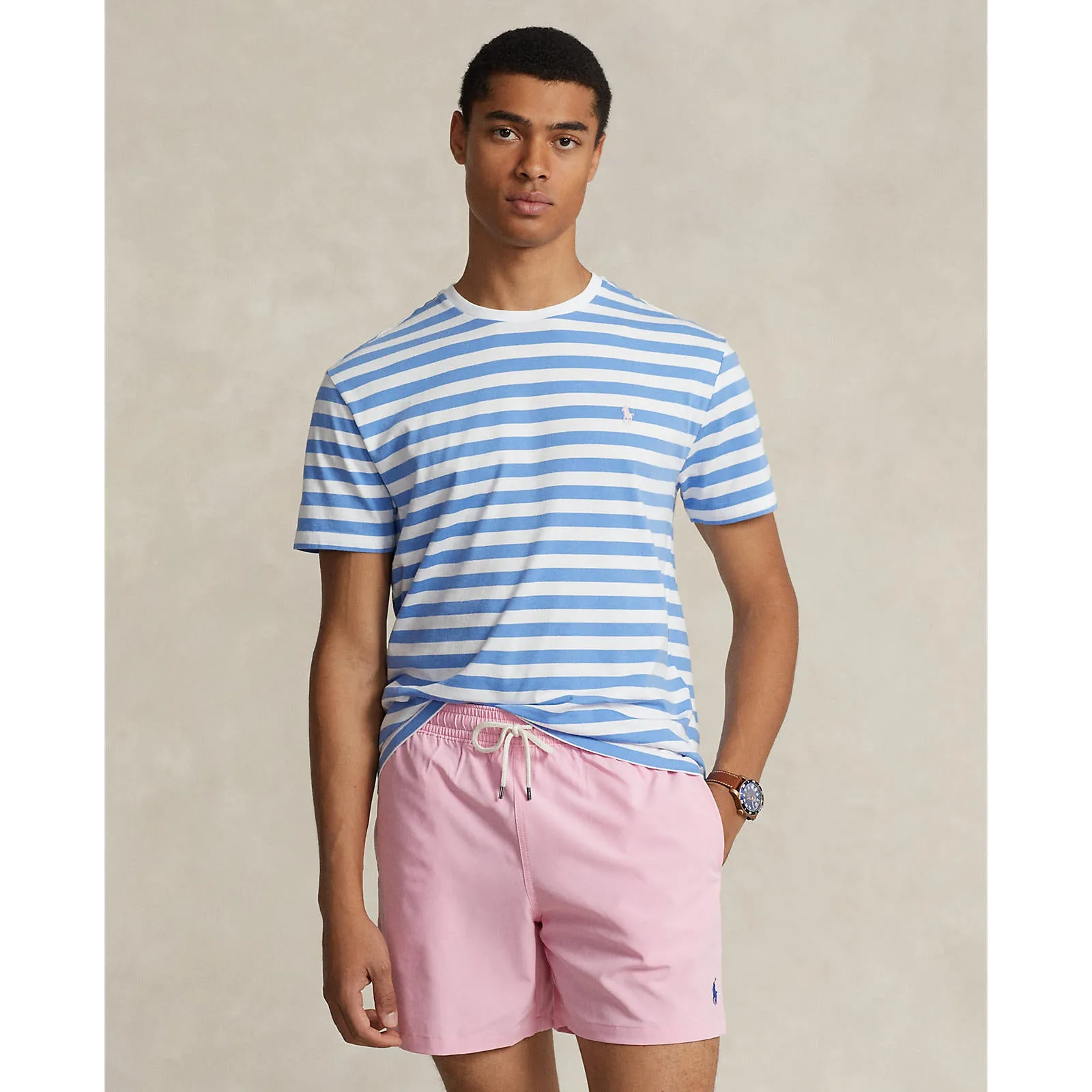 Polo Ralph Lauren -  Classic Fit Jersey Crewneck T-Shirt - Stripe - Summer Blue & White