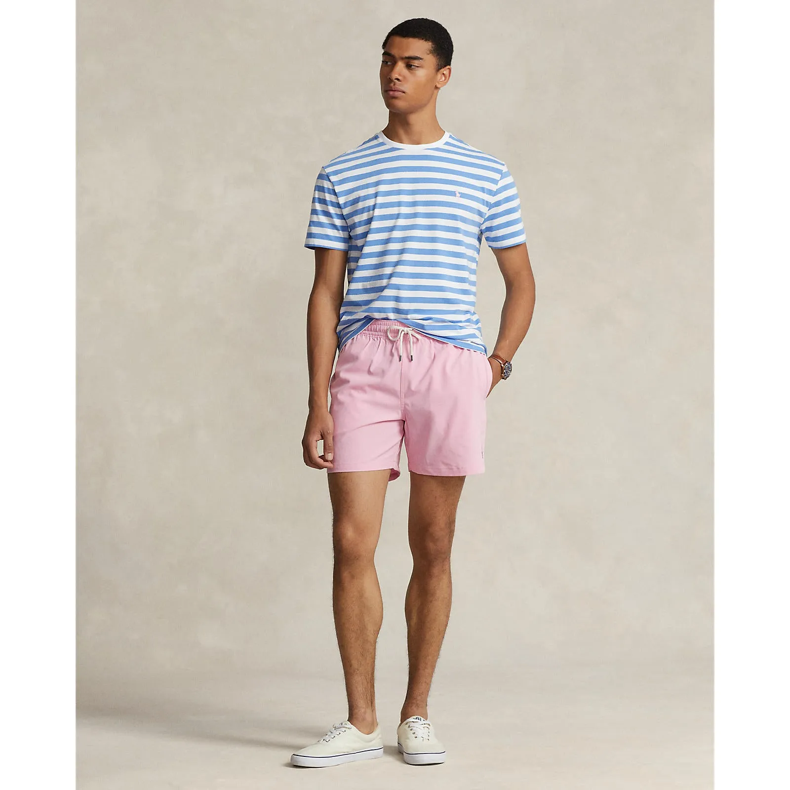 Polo Ralph Lauren -  Classic Fit Jersey Crewneck T-Shirt - Stripe - Summer Blue & White