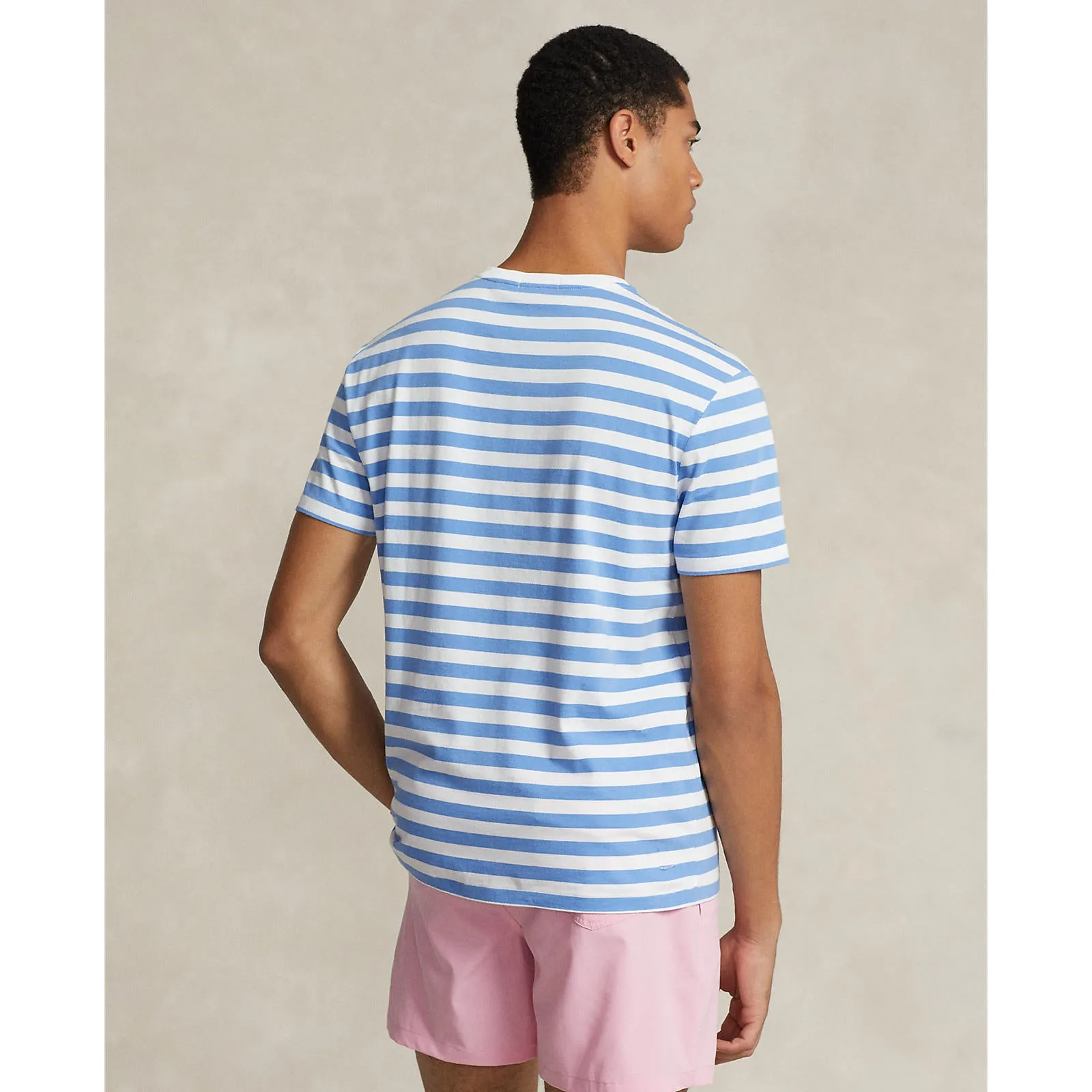 Polo Ralph Lauren -  Classic Fit Jersey Crewneck T-Shirt - Stripe - Summer Blue & White