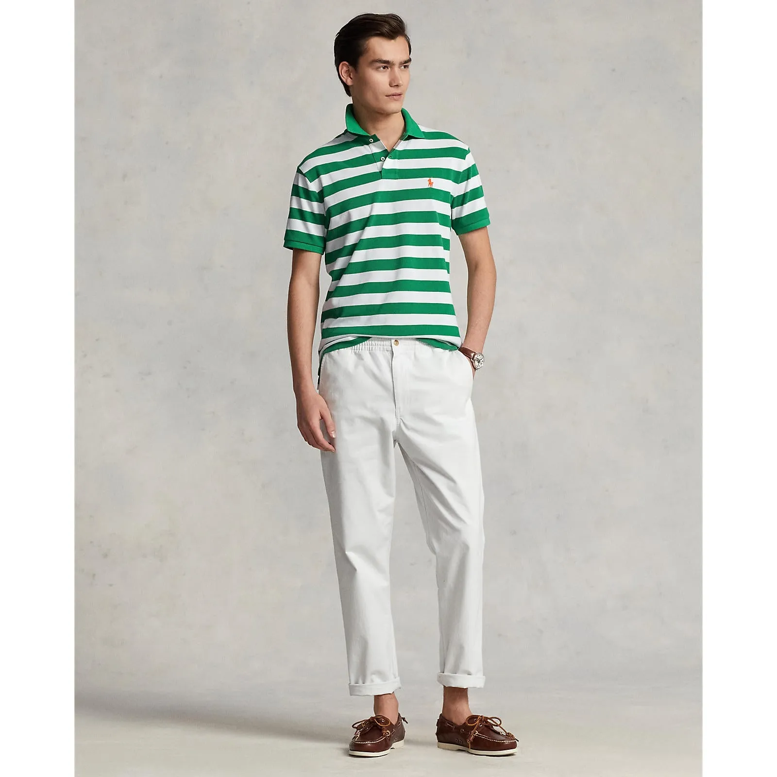 Polo Ralph Lauren - Custom Fit Mesh Polo -  Stripe - Lifeboat Green & White