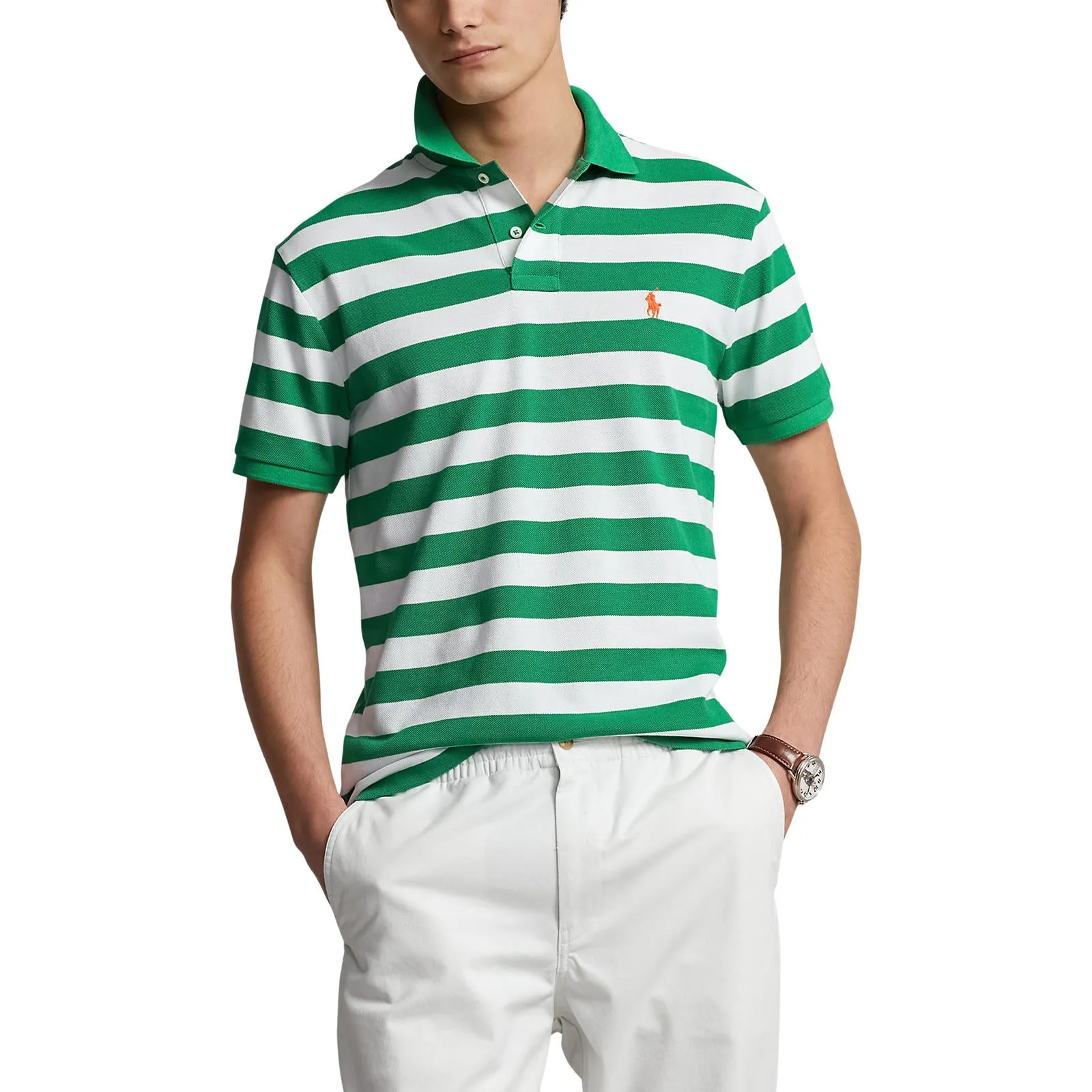 Polo Ralph Lauren - Custom Fit Mesh Polo -  Stripe - Lifeboat Green & White
