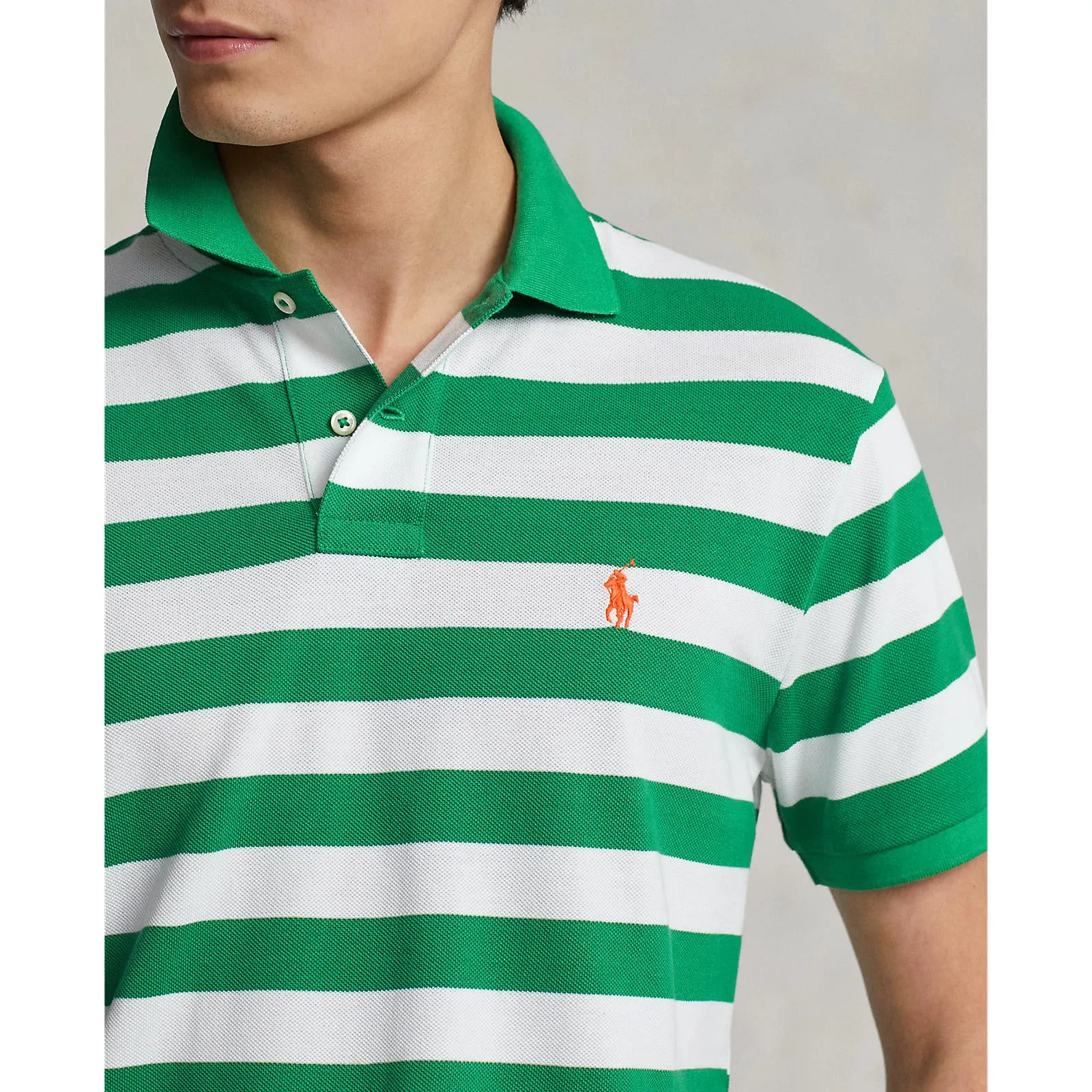 Polo Ralph Lauren - Custom Fit Mesh Polo -  Stripe - Lifeboat Green & White
