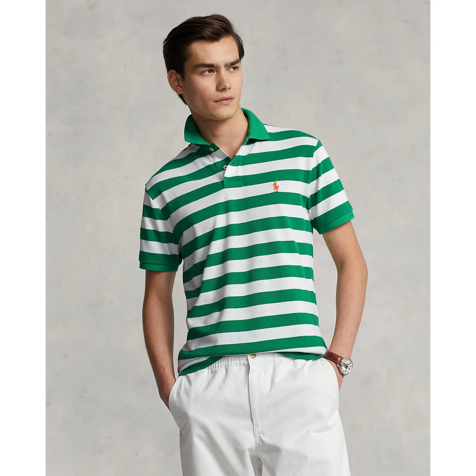Polo Ralph Lauren - Custom Fit Mesh Polo -  Stripe - Lifeboat Green & White