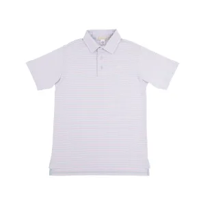 Prim & Proper Polo - Buckhead Blue and Palm Beach Pink Stripe with Multicolor Stork