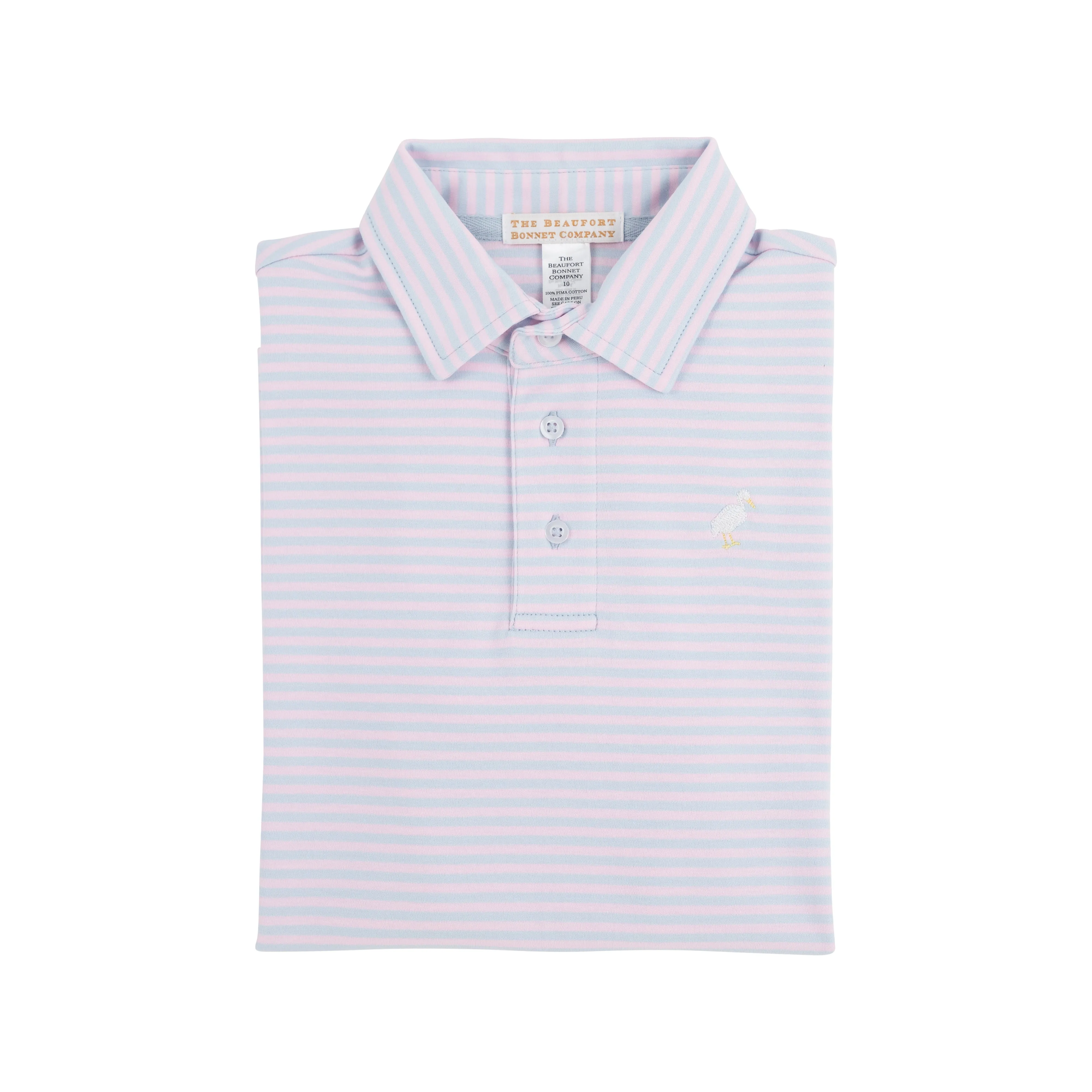 Prim & Proper Polo - Buckhead Blue and Palm Beach Pink Stripe with Multicolor Stork