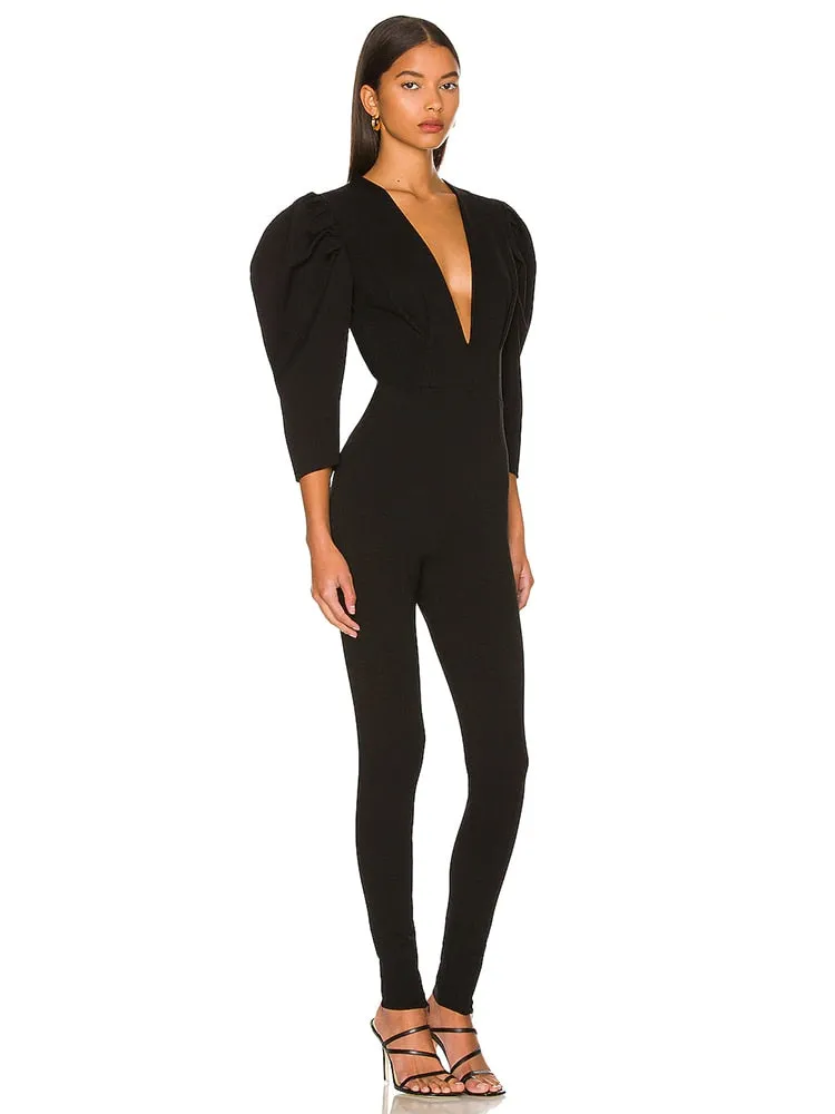 Puff Sleeve Bandage Jumpsuit