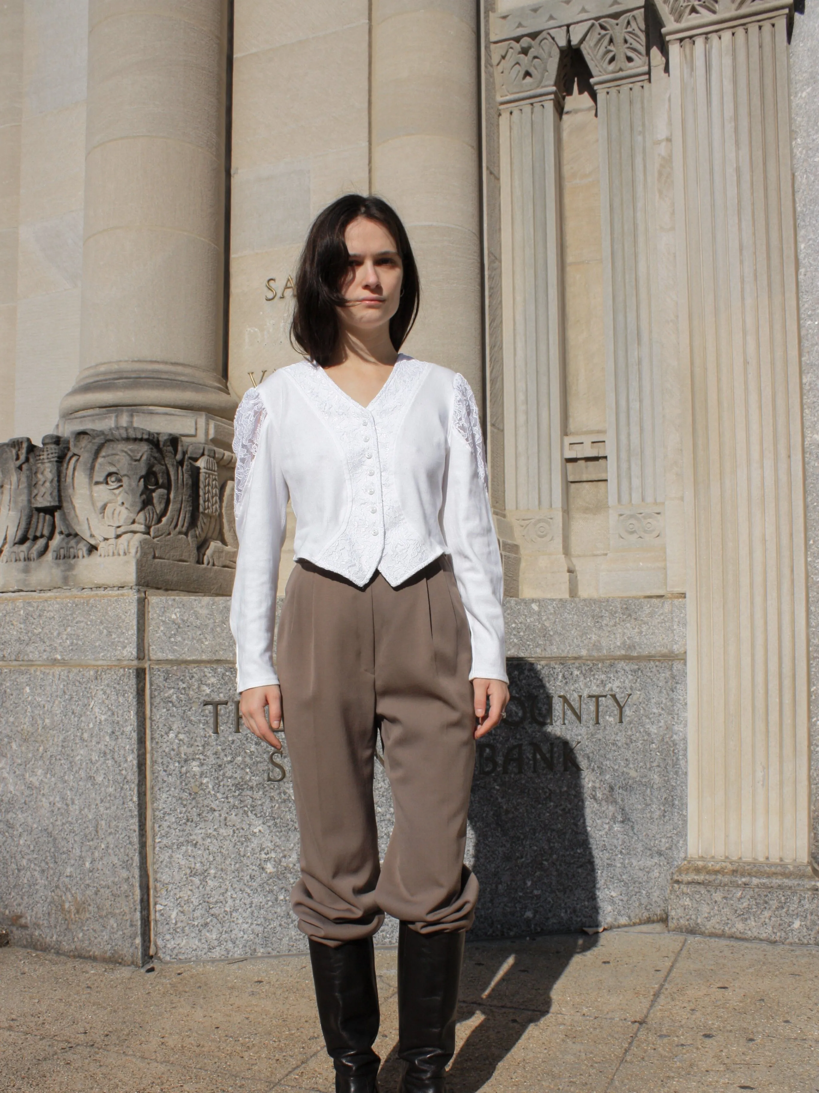 Puff Sleeve Lace Panel Top