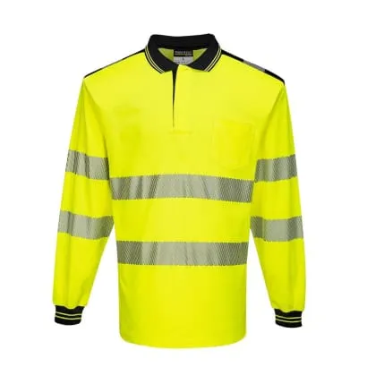 PW3 Hi Vis Polo Shirt Long Sleeved Breathable RIS3279  Portwest T184