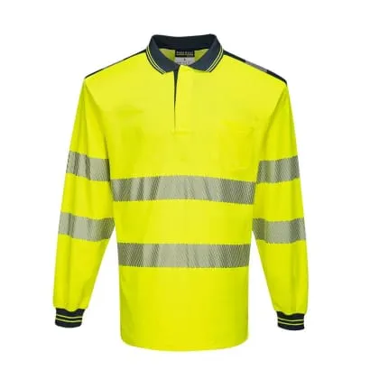 PW3 Hi Vis Polo Shirt Long Sleeved Breathable RIS3279  Portwest T184