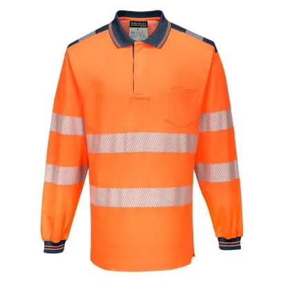 PW3 Hi Vis Polo Shirt Long Sleeved Breathable RIS3279  Portwest T184
