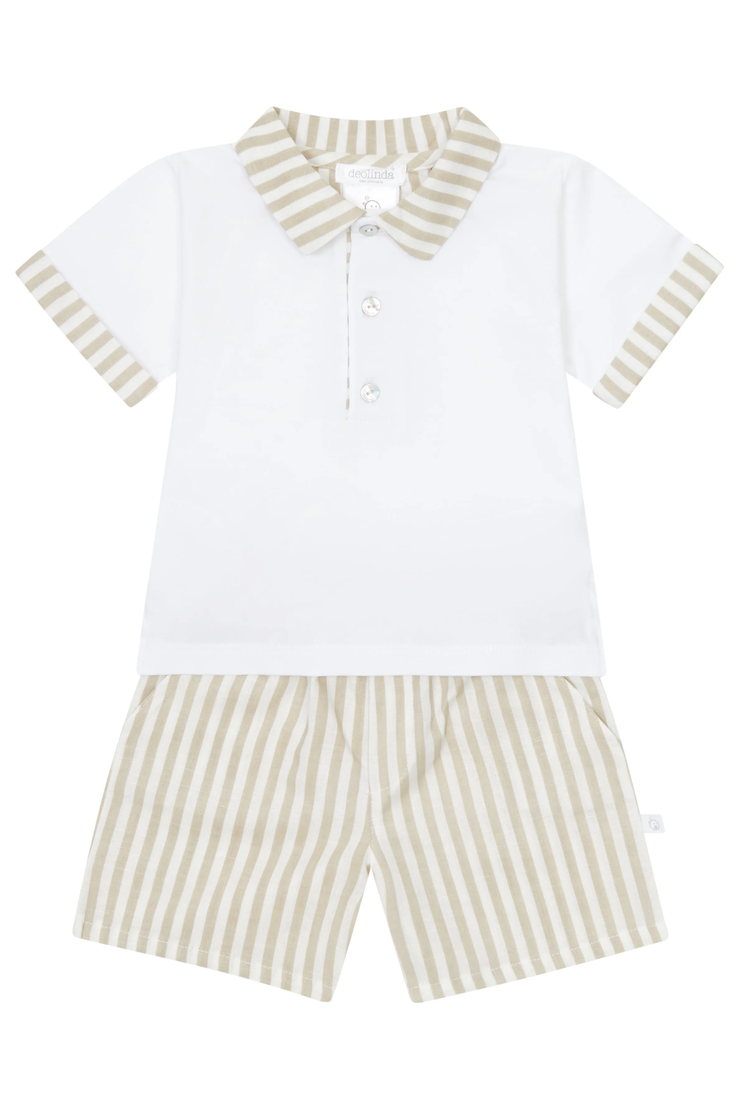 "Grayson" Beige Stripe Polo Shirt & Shorts