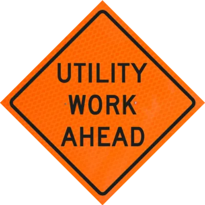 "UTILITY WORK AHEAD" Diamond Grade, Fluorescent Orange Vinyl Roll-Up Sign, 48 x 48 (Sign Only)