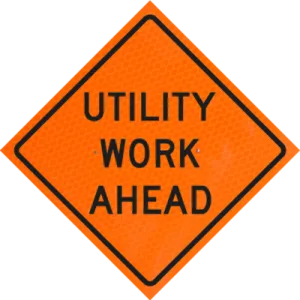 "UTILITY WORK AHEAD" Diamond Grade, Fluorescent Orange Vinyl Roll-Up Sign, 48 x 48 (Sign Only)