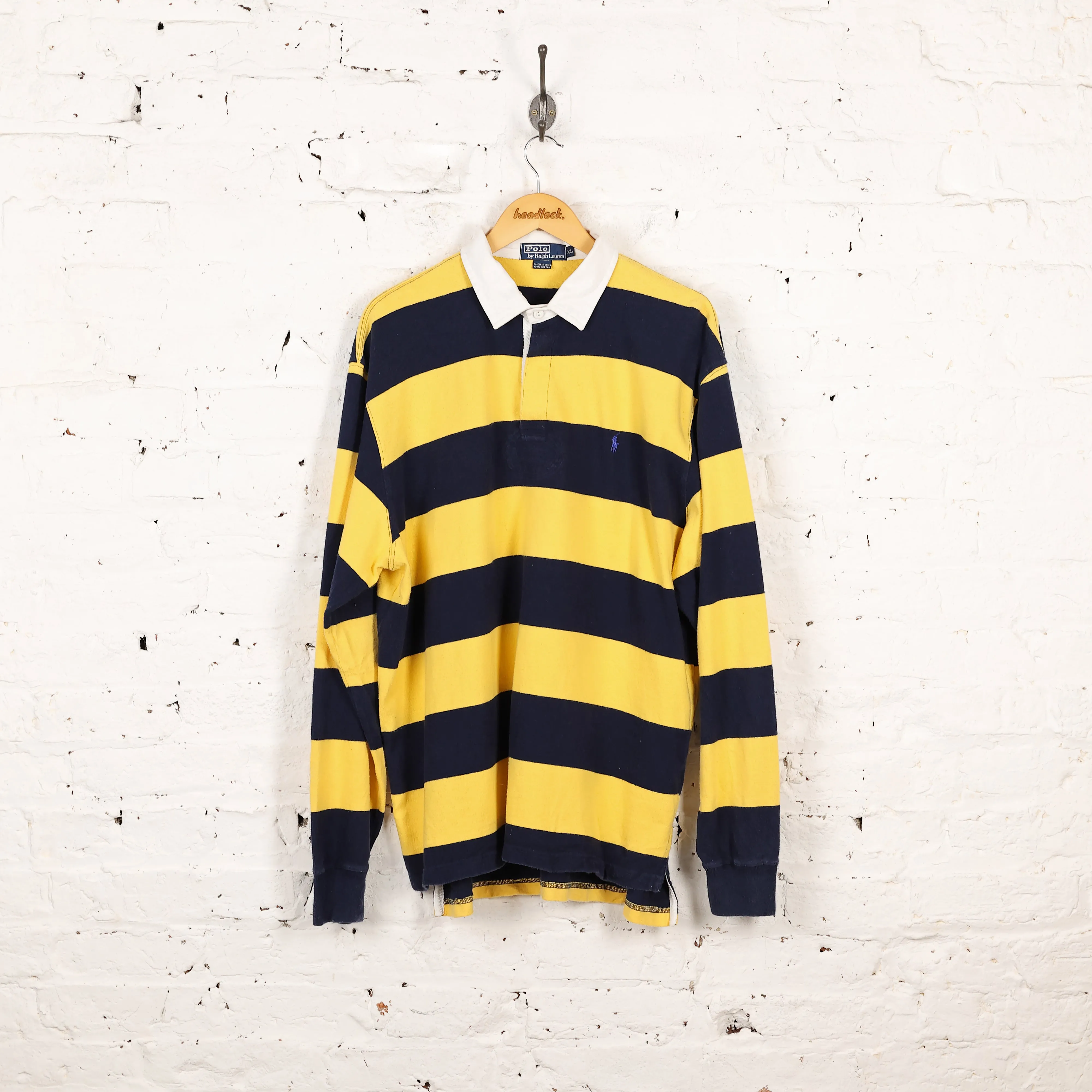 Ralph Lauren Striped Rugby Polo Shirt - Yellow/Blue - XL