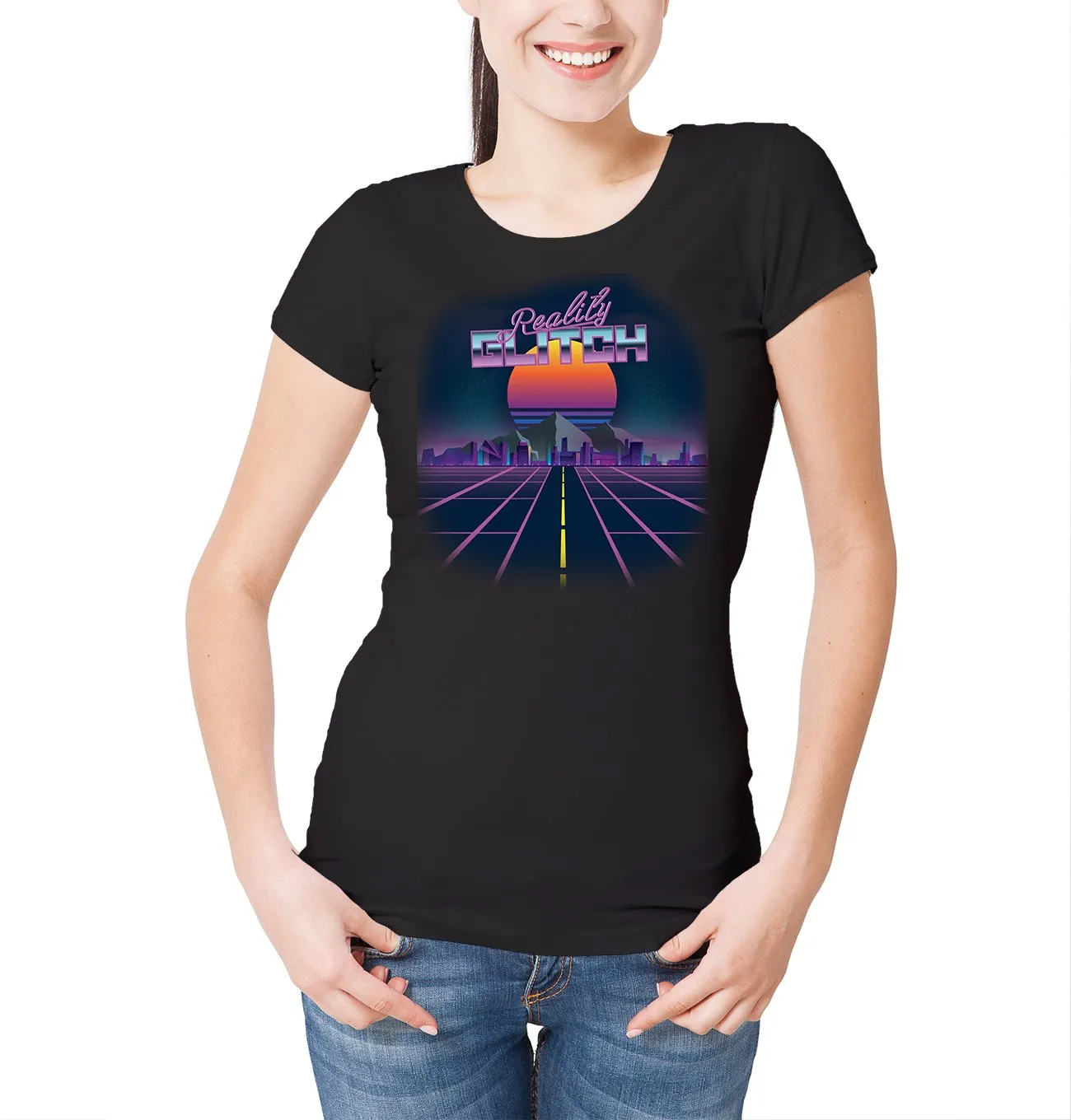 Reality Glitch Neon Passenger Retro Graphic Womens T-Shirt