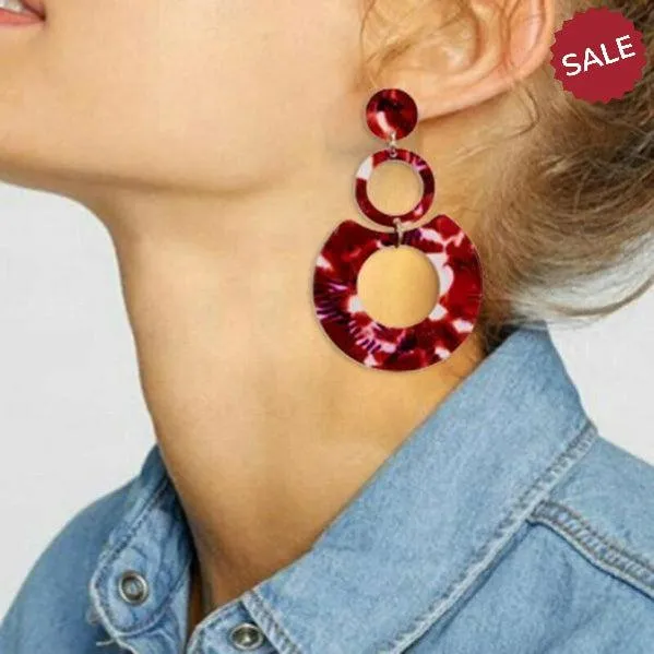 Red Retro Multi-Color Acetate Earrings