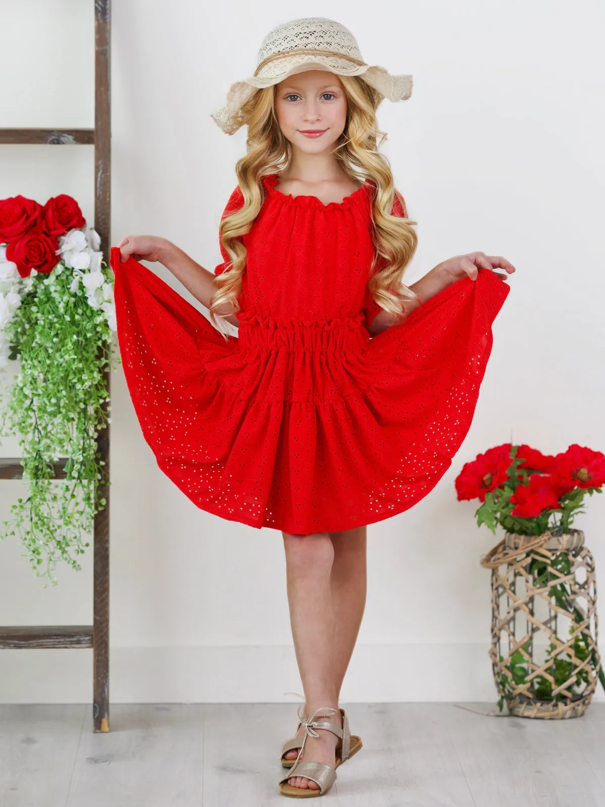 Rosette Charm Eyelet Top & Skirt Set
