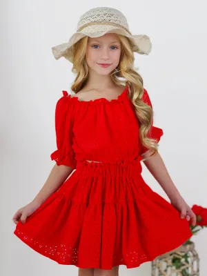 Rosette Charm Eyelet Top & Skirt Set
