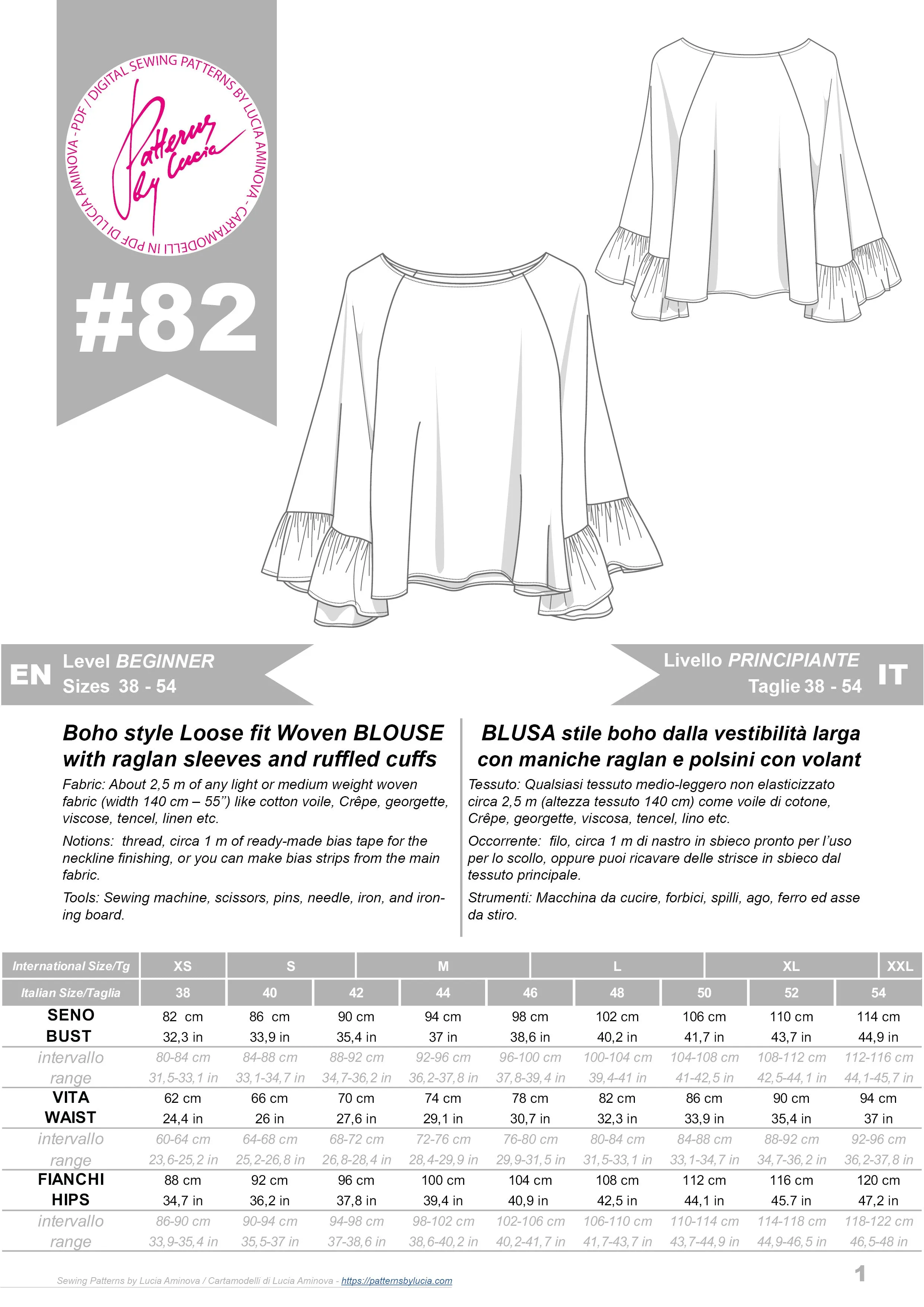 Ruffled Blouse Sewing Pattern N.82