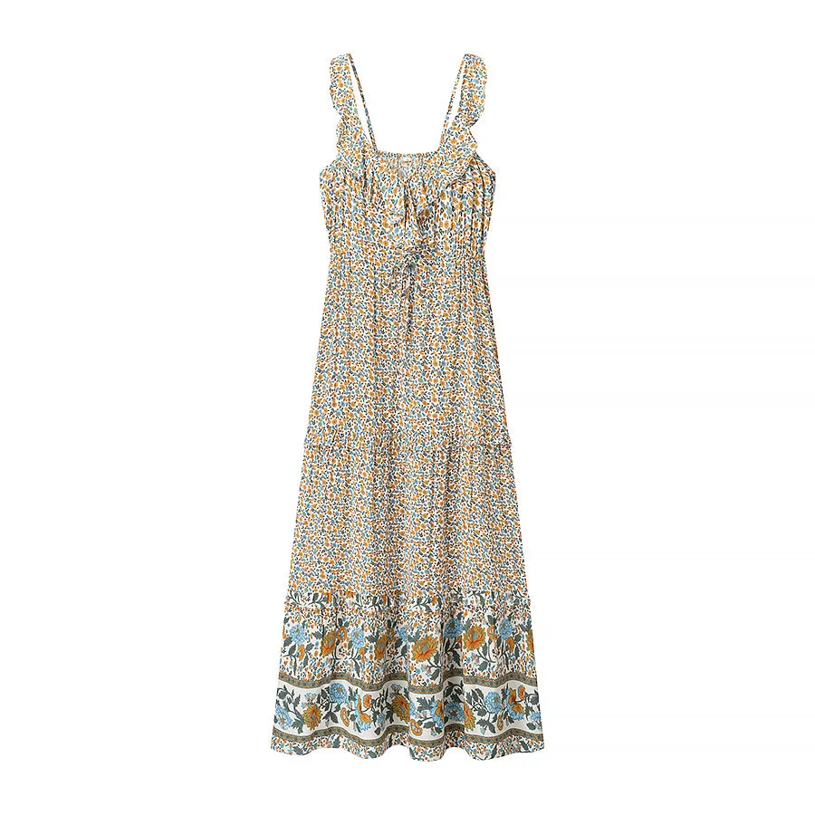 Ruffled Floral Print Maxi Dress