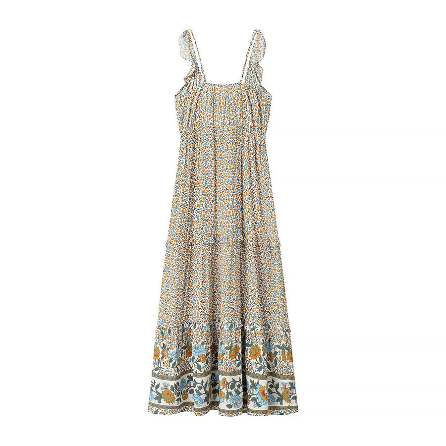 Ruffled Floral Print Maxi Dress
