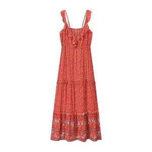 Ruffled Floral Print Maxi Dress