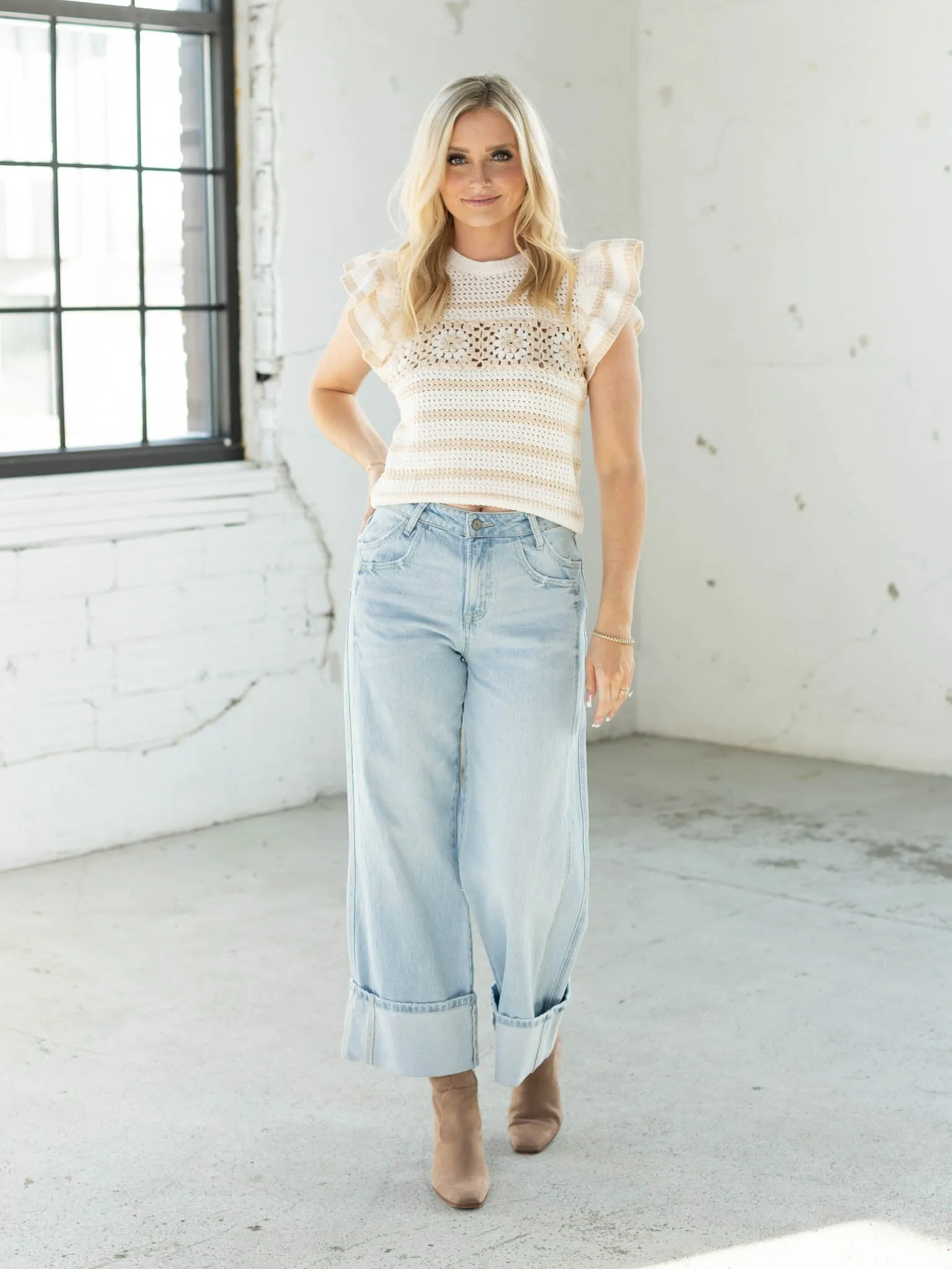 Ruffled Sleeve Crochet Top
