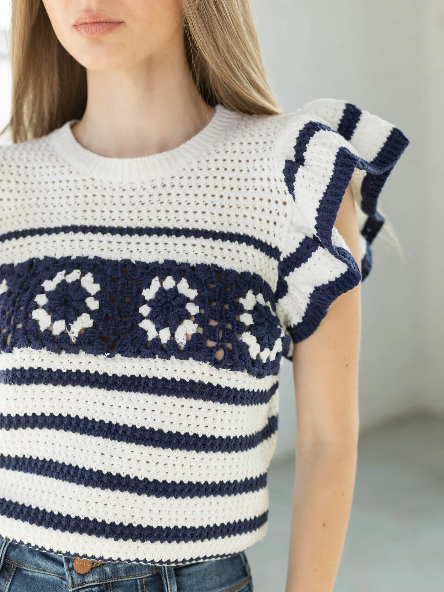 Ruffled Sleeve Crochet Top