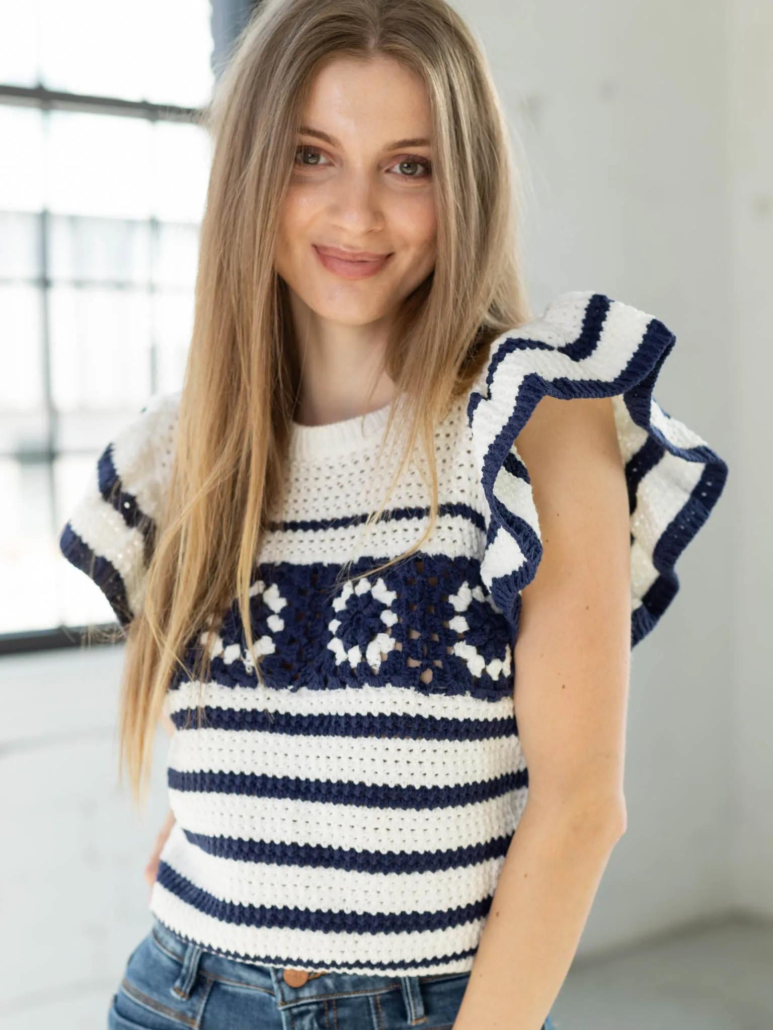Ruffled Sleeve Crochet Top