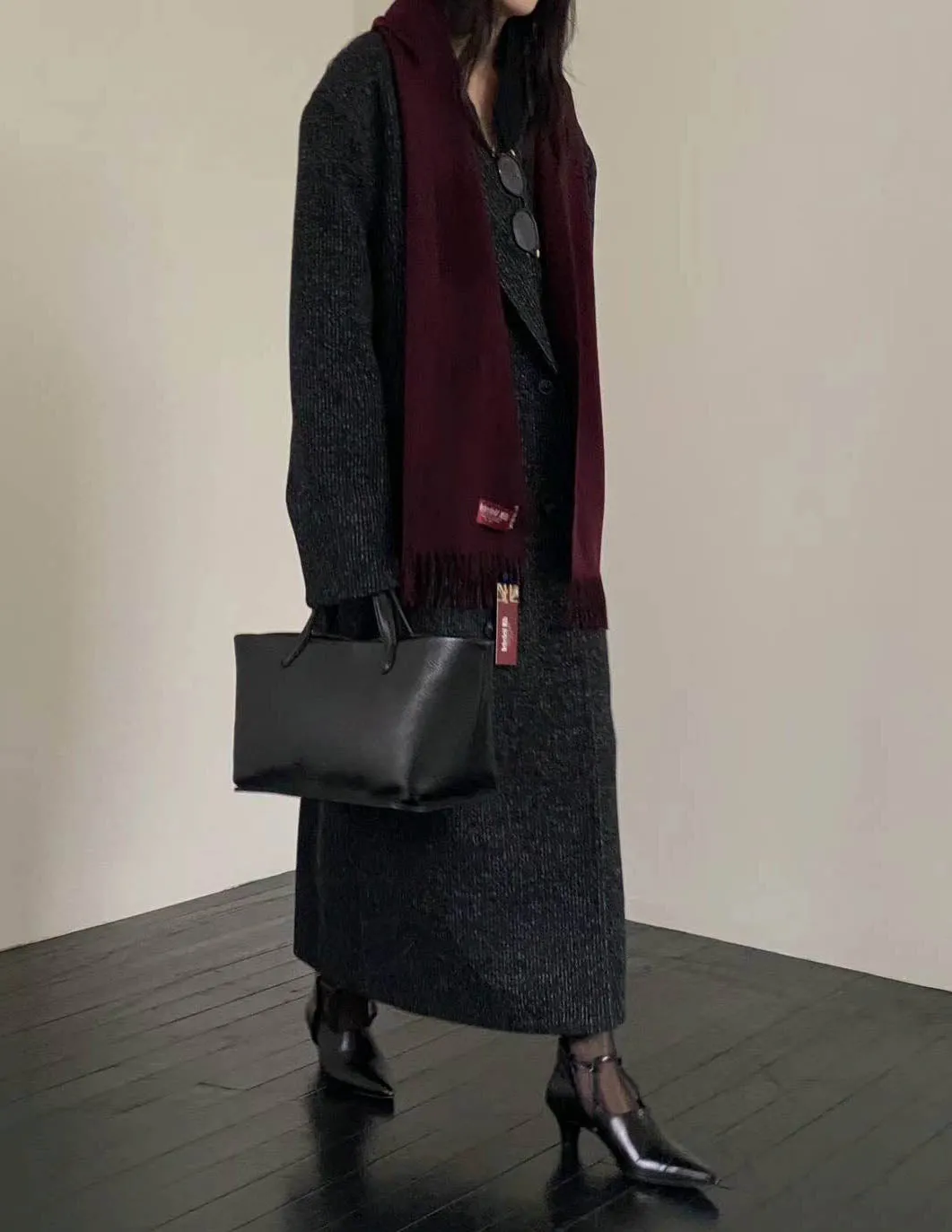 SAIRA MARLED WOOL OVERCOAT DARK CHARCOAL