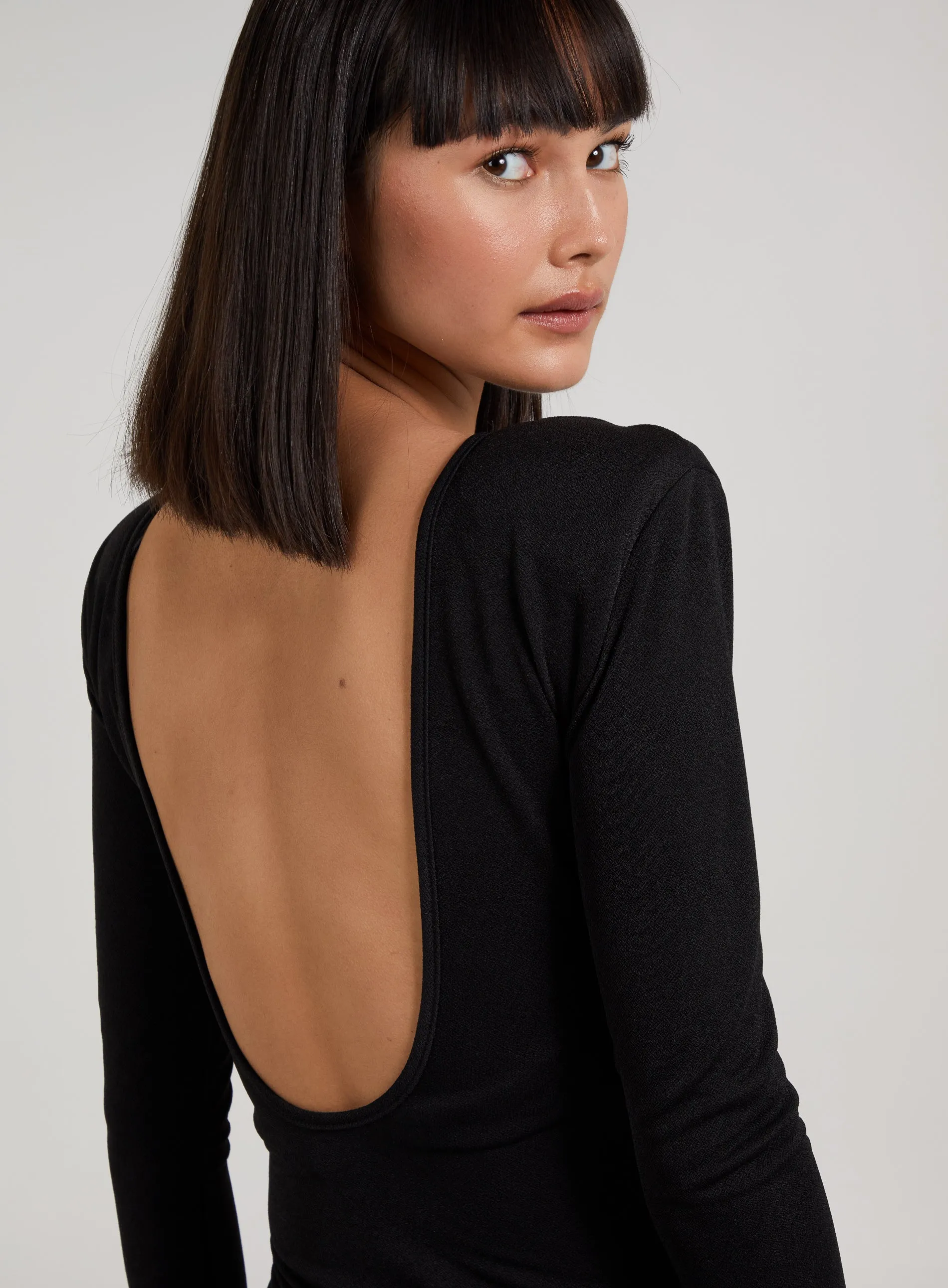 Scoop Neck Long Sleeve Shoulder Pad Dress