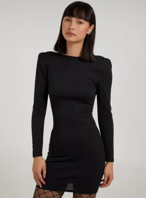 Scoop Neck Long Sleeve Shoulder Pad Dress