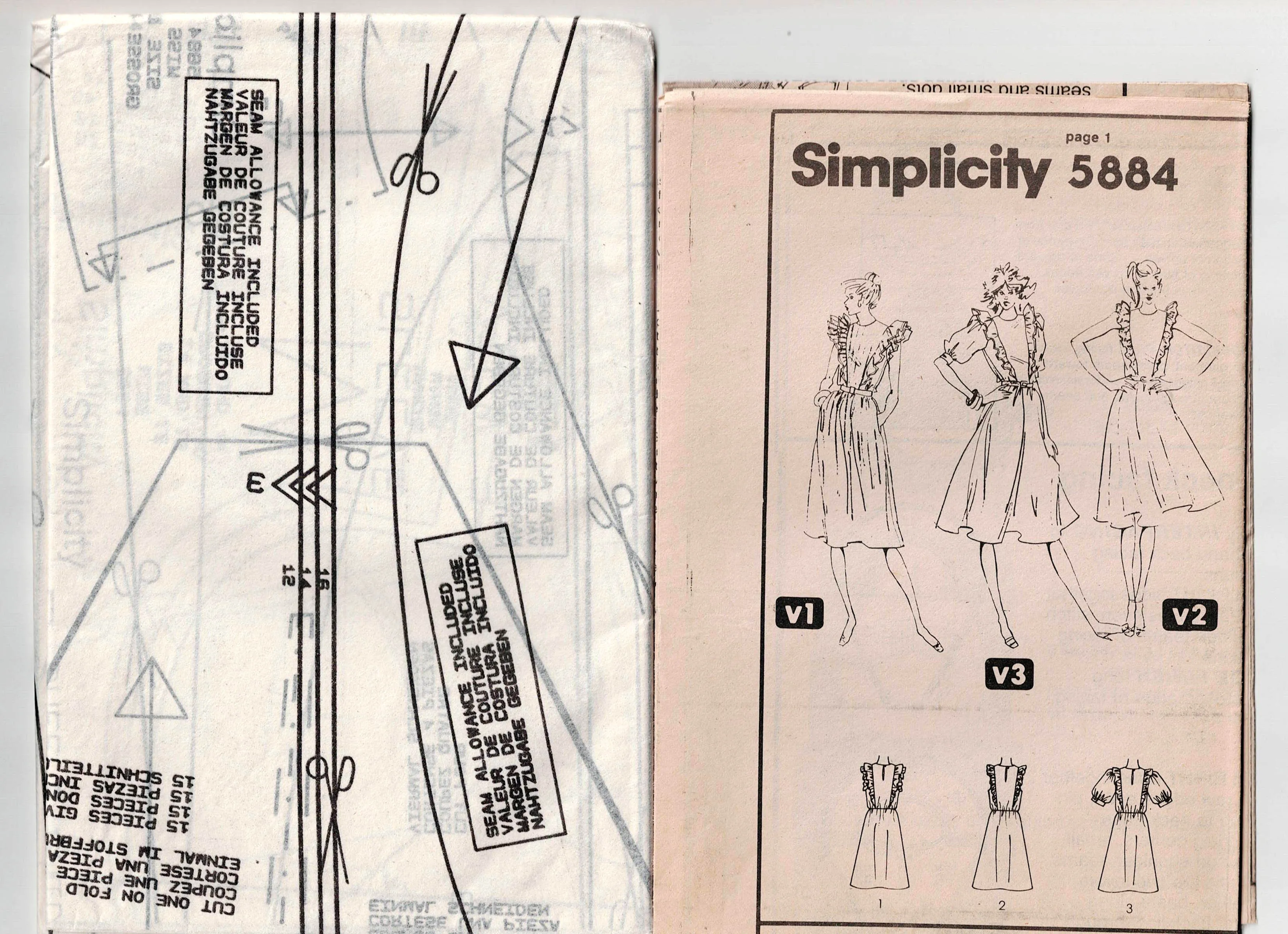 Simplicity 5884 Womens Puff Sleeved Dress with Shoulder Ruffles 1980s Vintage Sewing Pattern Size 12 - 16