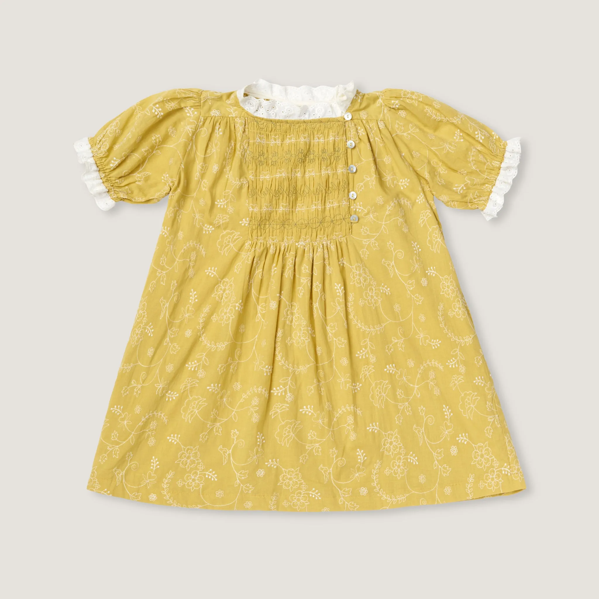 SKYE DRESS, MISTED YELLOW EMBROIDERY