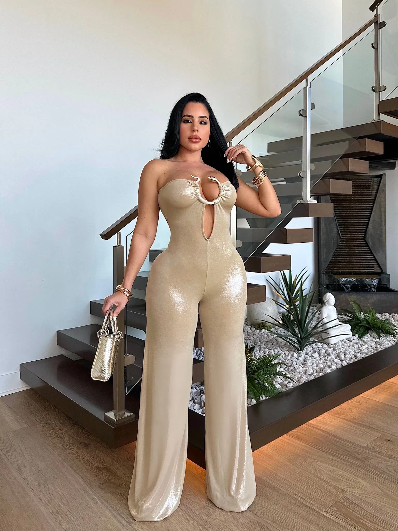 Sneaky Ways Metallic Jumpsuit Nude