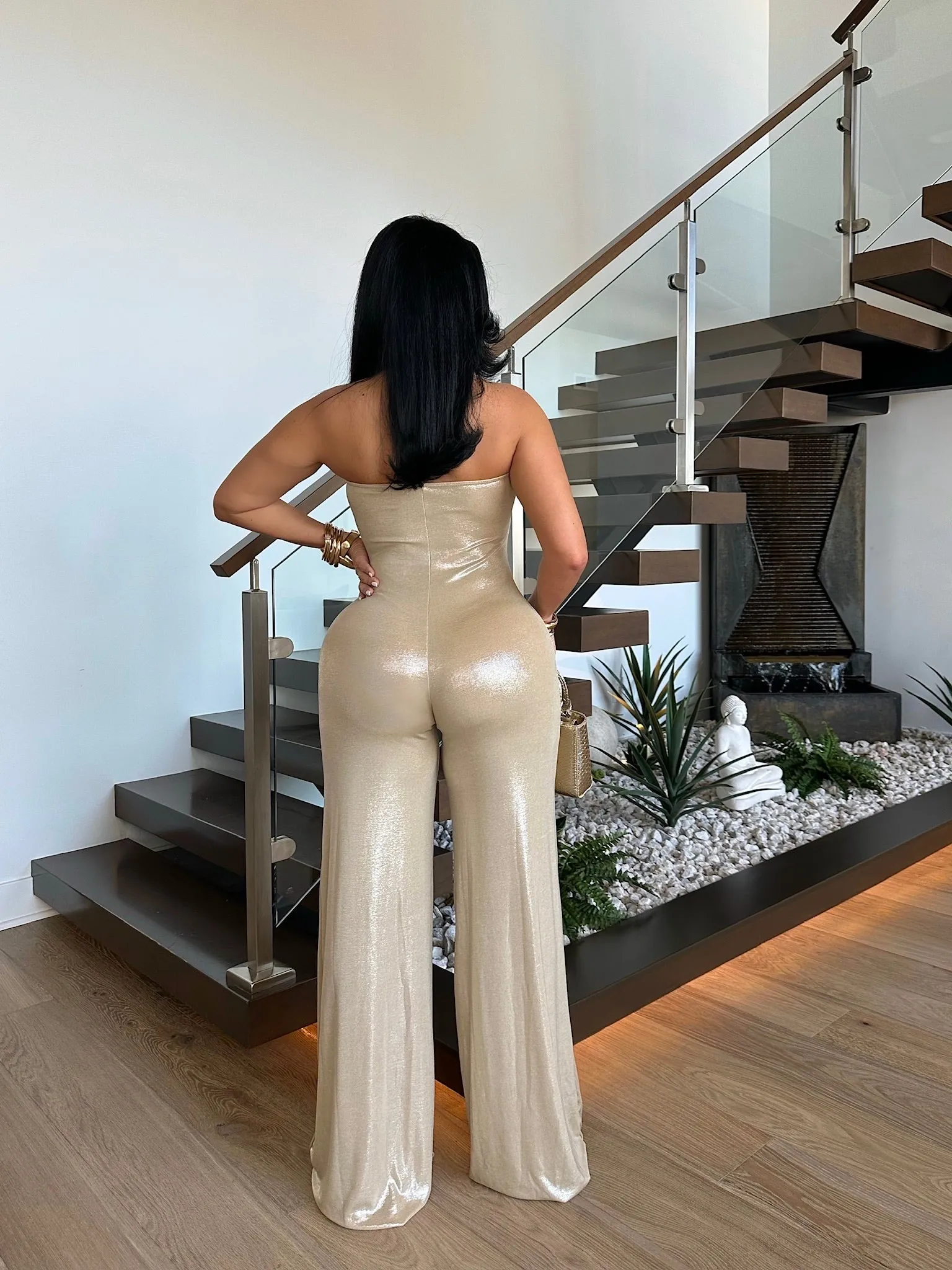 Sneaky Ways Metallic Jumpsuit Nude