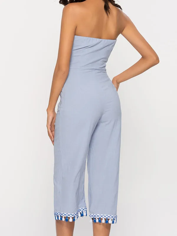 Solid Color Tassel Stitching Sexy Tube Top Jumpsuit