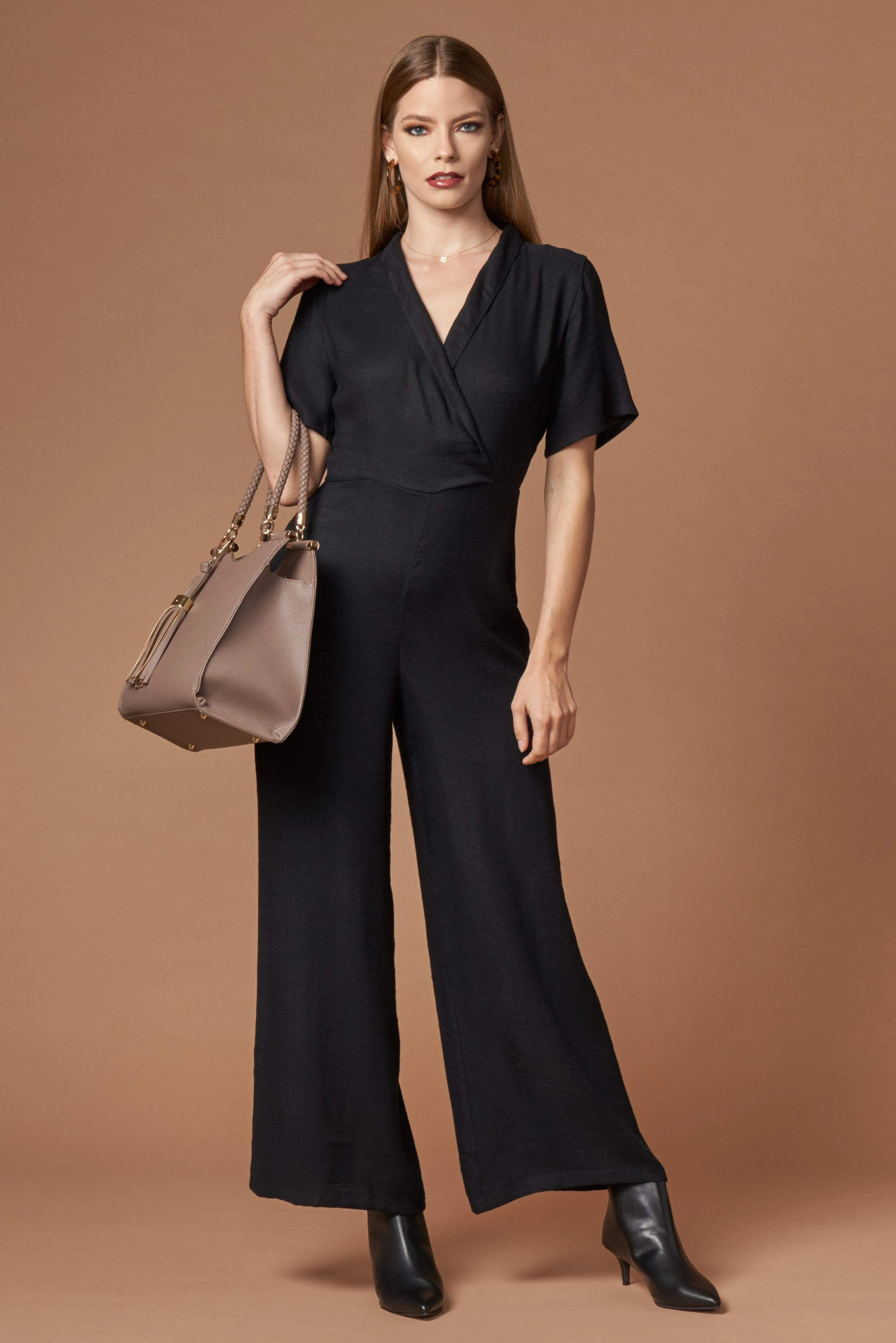 Stellar Black Short Sleeve Jacquard Jumpsuit by Lush