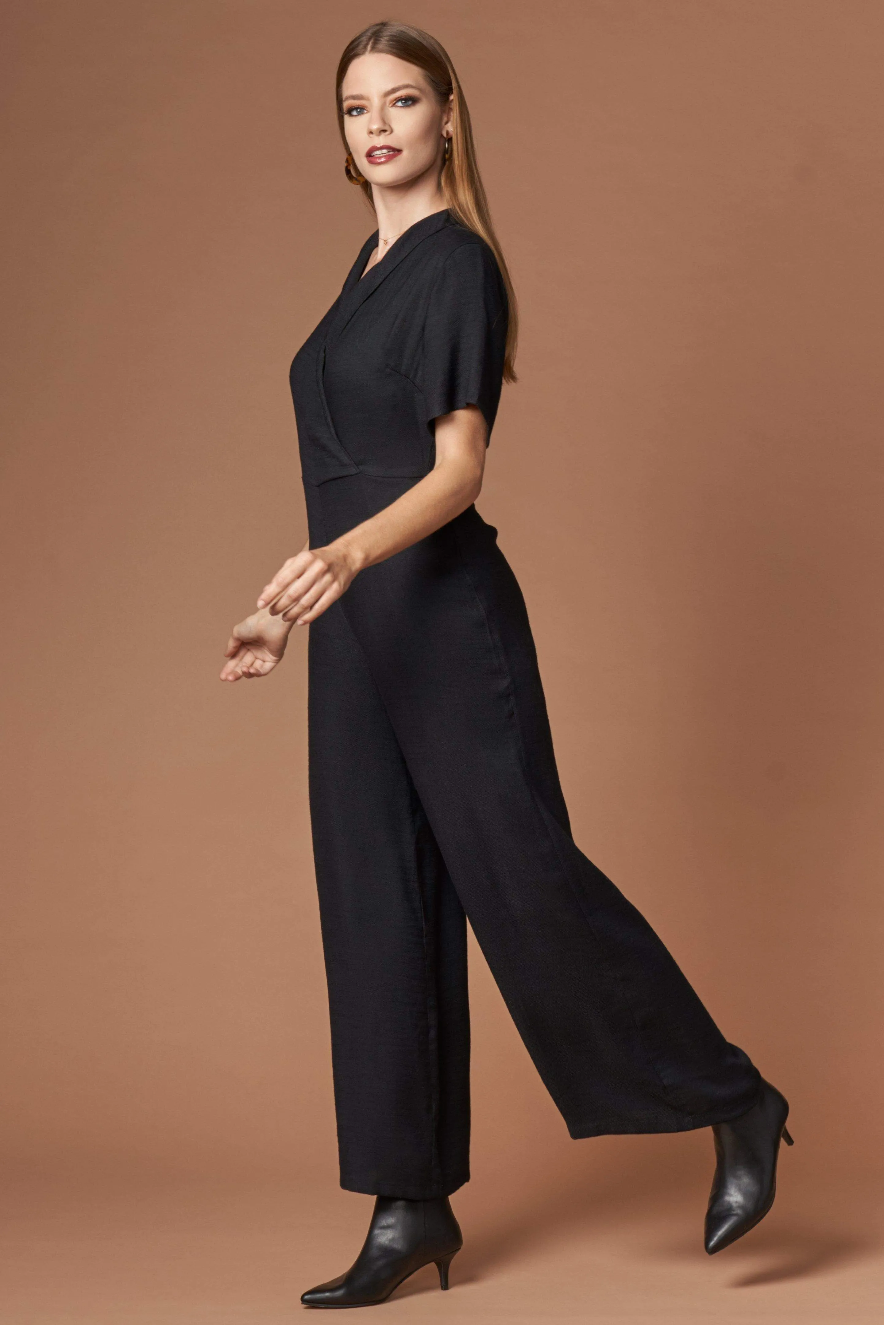 Stellar Black Short Sleeve Jacquard Jumpsuit by Lush