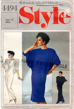 Style 4494 BRUCE OLDFIELD Womens Evening Dress with Statement Pleated Sleeves 1980s Vintage Sewing Pattern Size 12 Bust 34 Inches