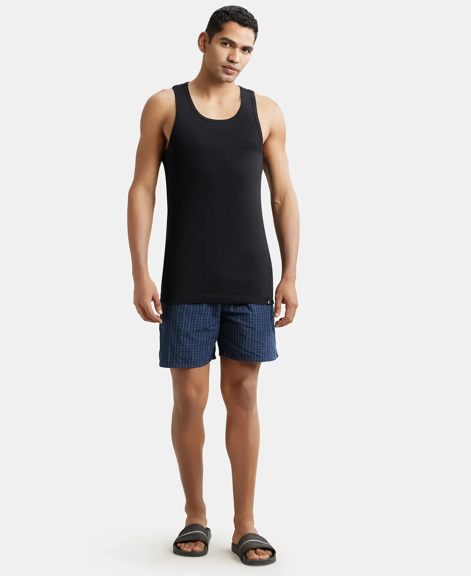 Super Combed Cotton Rib Round Neck with Racerback Gym Vest - Black