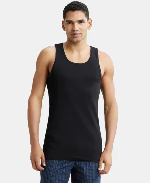 Super Combed Cotton Rib Round Neck with Racerback Gym Vest - Black