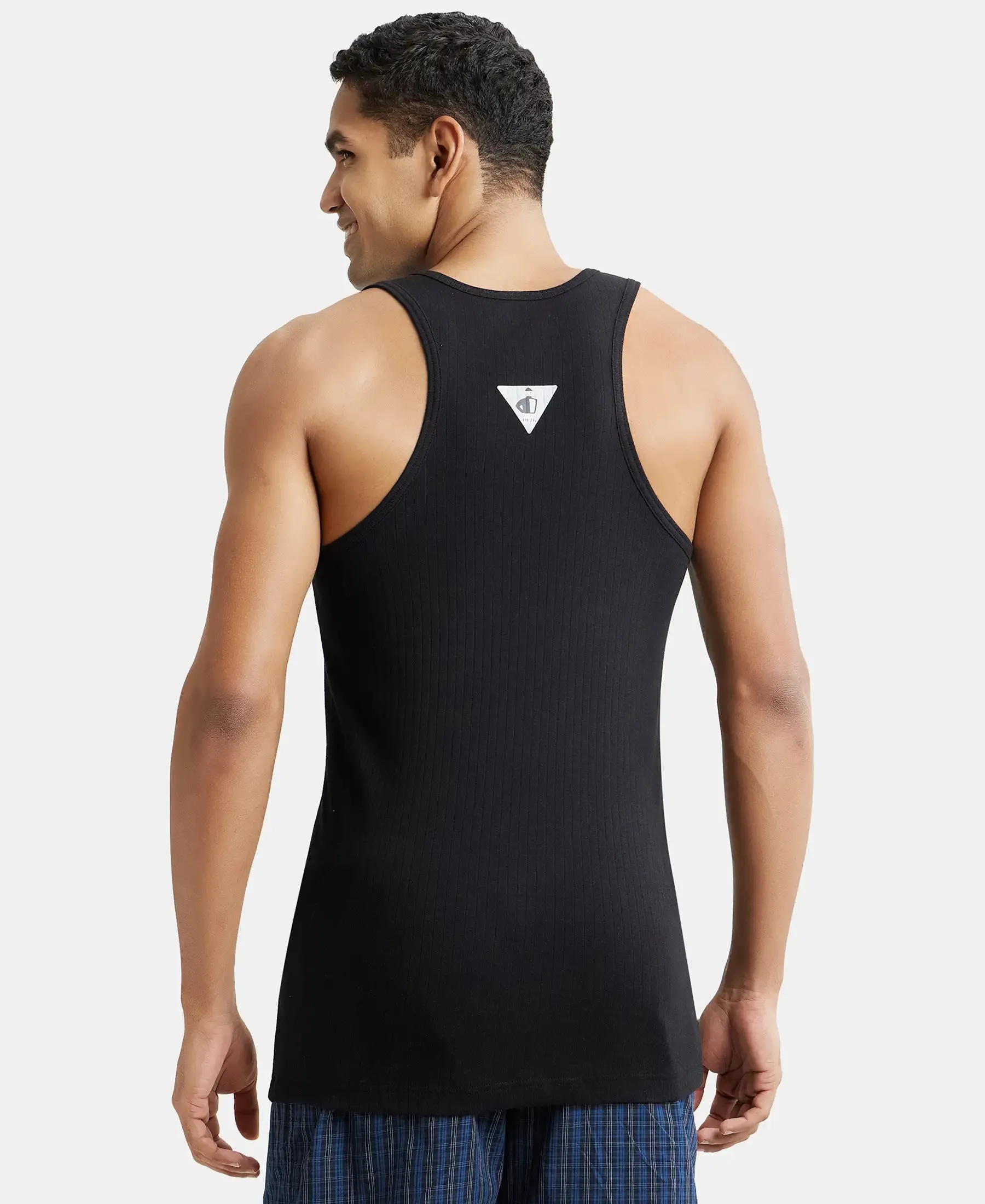 Super Combed Cotton Rib Round Neck with Racerback Gym Vest - Black
