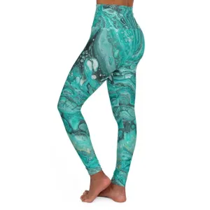 Teal Marble High Waisted Yoga Leggings